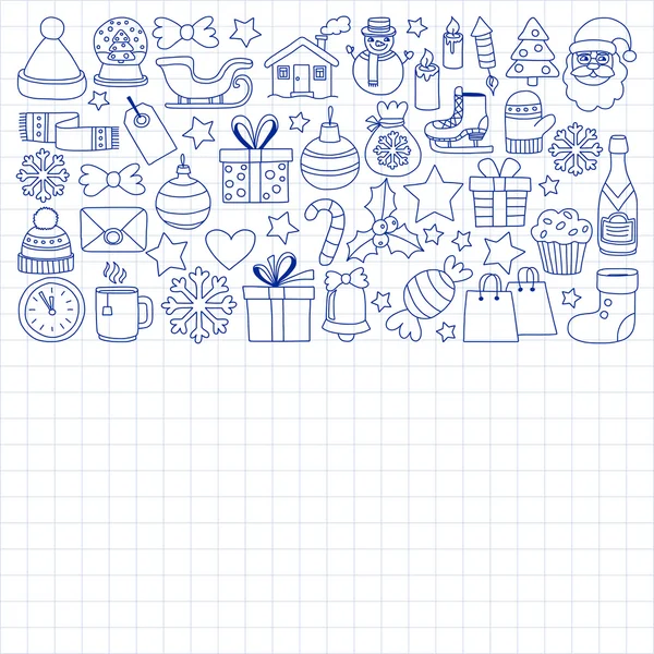 Doodle vektör simgeler neşeli Noel ve mutlu yeni yıl