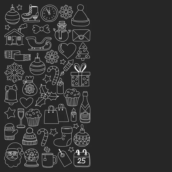 Doodle vektör simgeler neşeli Noel ve mutlu yeni yıl