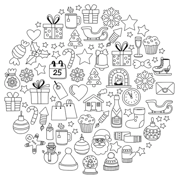 Doodle vektör simgeler neşeli Noel ve mutlu yeni yıl