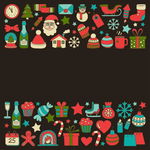 Doodle vektör simgeler neşeli Noel ve mutlu yeni yıl