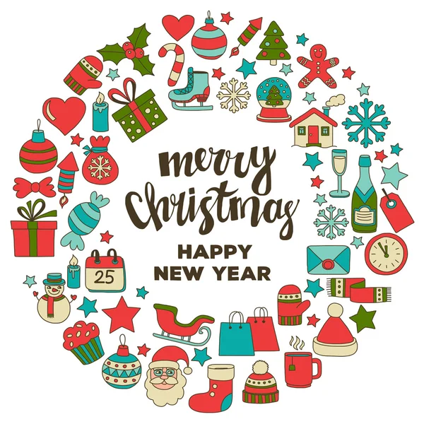 Doodle vektör simgeler neşeli Noel ve mutlu yeni yıl