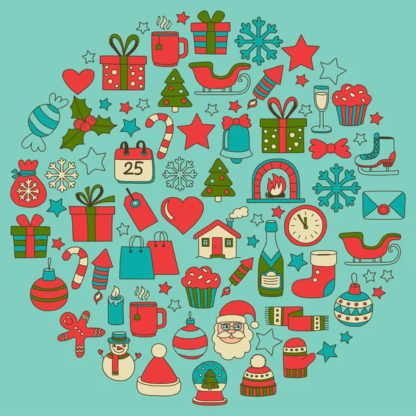 Doodle vektör simgeler neşeli Noel ve mutlu yeni yıl