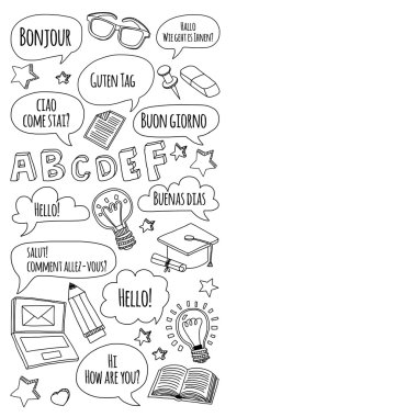 Dil Okulu Doodle vektör set