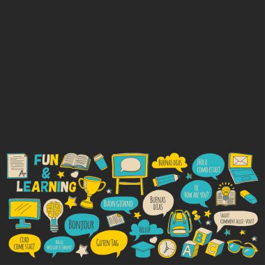 Dil Okulu doodle simgeler yazı tahtası