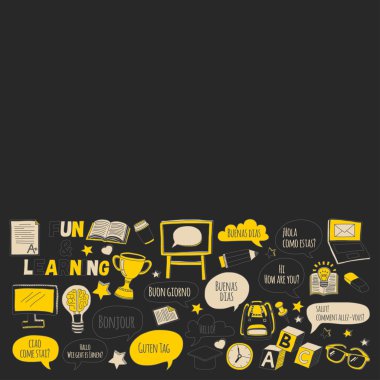 Dil Okulu doodle simgeler yazı tahtası