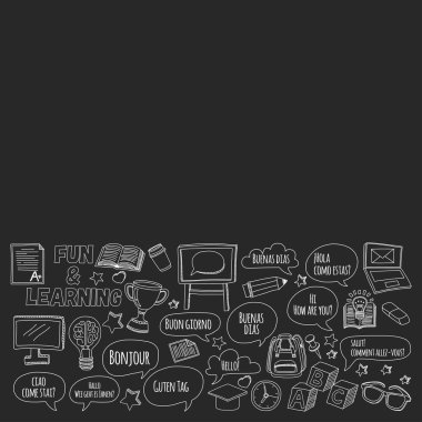 Dil Okulu doodle simgeler yazı tahtası