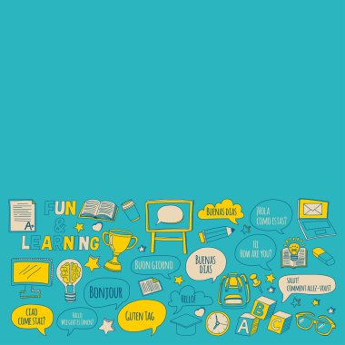 Doodle vektör simgeler yabancı dil öğrenme