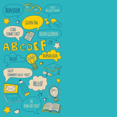 Doodle vektör simgeler yabancı dil öğrenme
