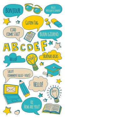 Doodle vektör simgeler yabancı dil öğrenme