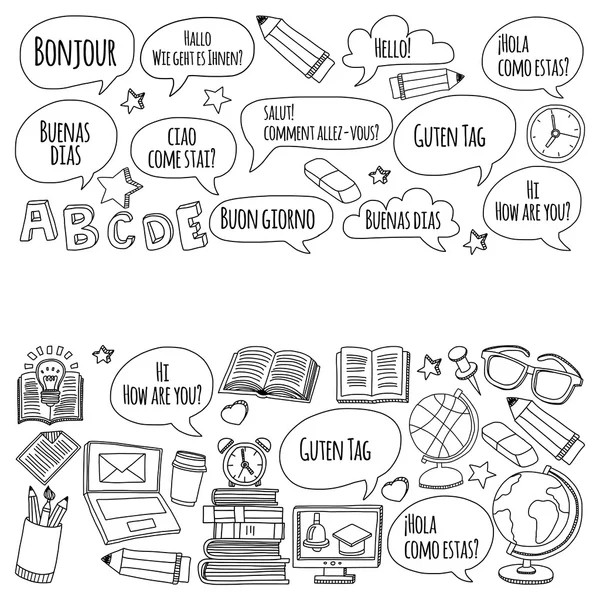 Dil Okulu Doodle vektör set