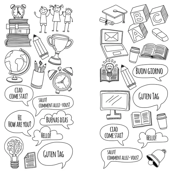 Dil Okulu Doodle vektör set