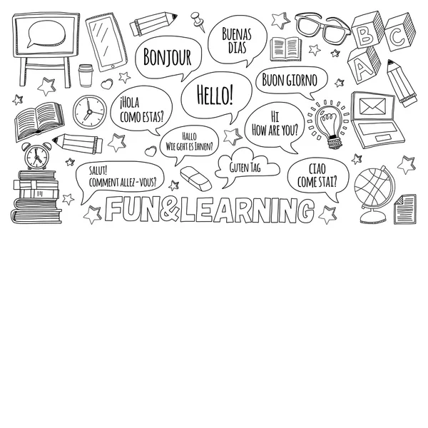 Dil Okulu Doodle vektör set