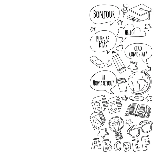 Dil Okulu Doodle vektör set