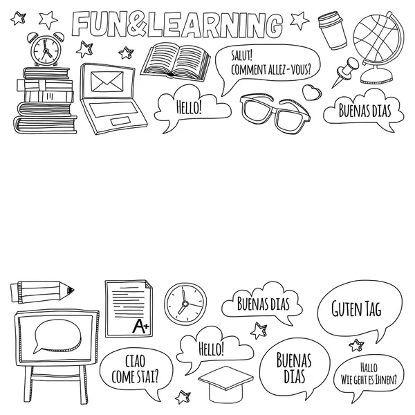 Dil Okulu Doodle vektör set