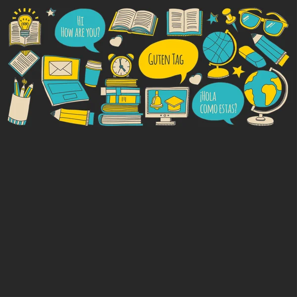 Dil Okulu doodle simgeler yazı tahtası