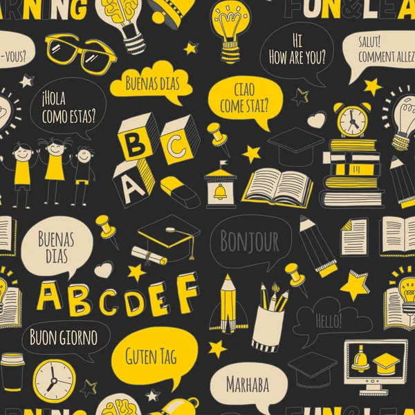 Γλώσσα σχολείο doodle εικονίδια στο blackboard — Διανυσματικό Αρχείο