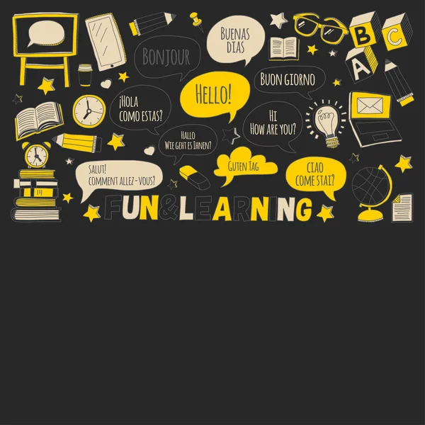 Dil Okulu doodle simgeler yazı tahtası