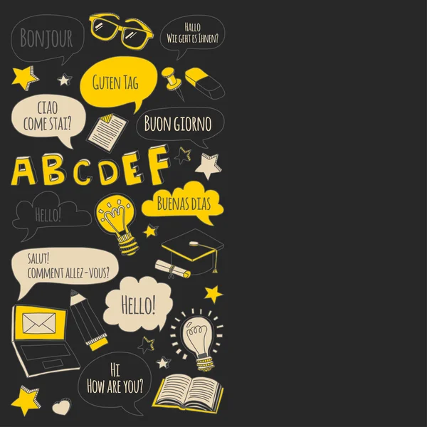 Dil Okulu doodle simgeler yazı tahtası