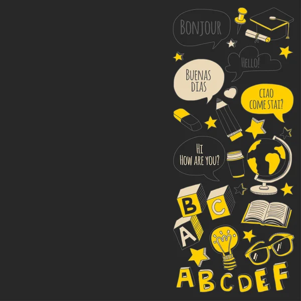 Dil Okulu doodle simgeler yazı tahtası