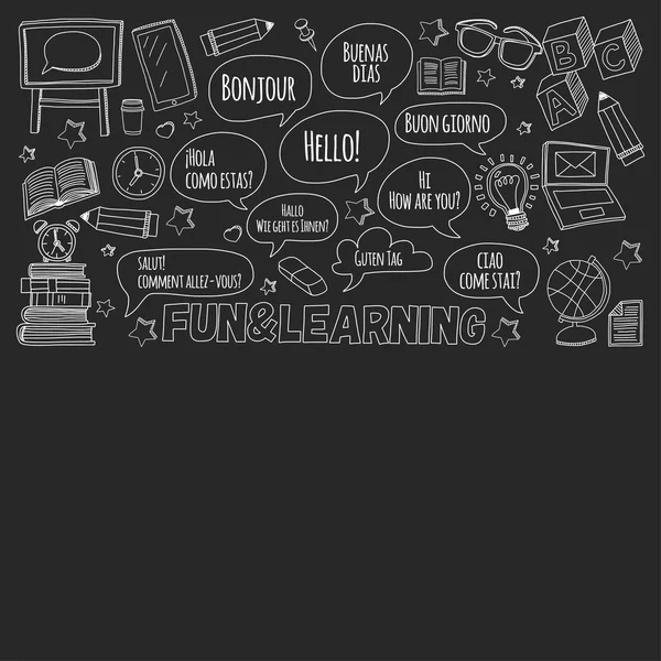 Dil Okulu doodle simgeler yazı tahtası