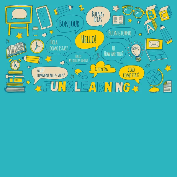 Doodle vektör simgeler yabancı dil öğrenme