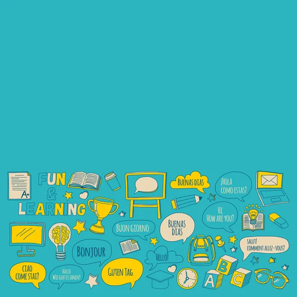 Doodle vektör simgeler yabancı dil öğrenme