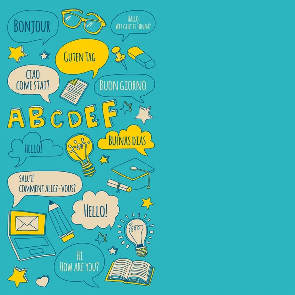 Doodle vektör simgeler yabancı dil öğrenme