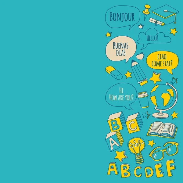 Doodle vektör simgeler yabancı dil öğrenme