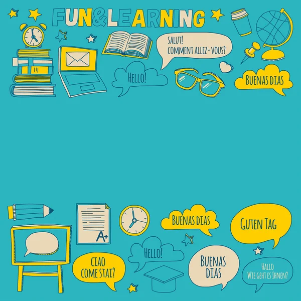 Doodle vektör simgeler yabancı dil öğrenme