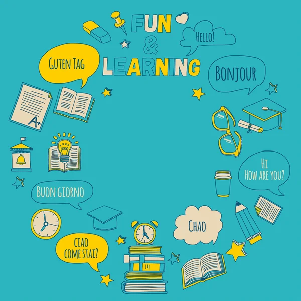 Doodle vektör simgeler yabancı dil öğrenme