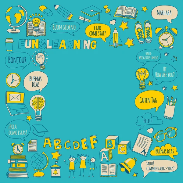 Doodle vektör simgeler yabancı dil öğrenme