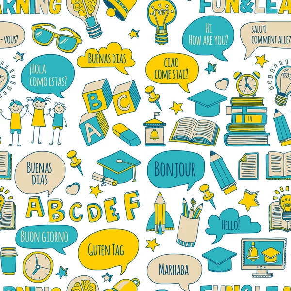 Doodle vektör simgeler yabancı dil öğrenme