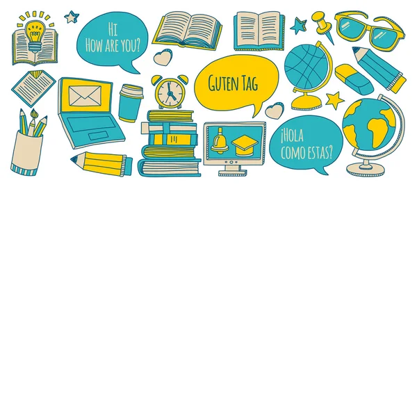 Doodle vektör simgeler yabancı dil öğrenme