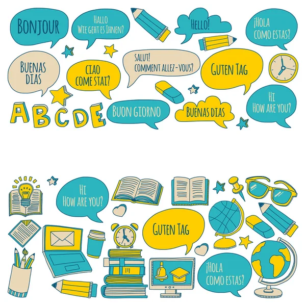 Doodle vektör simgeler yabancı dil öğrenme