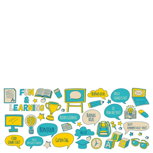 Doodle vector icons Foreing language learning — Stock Vector