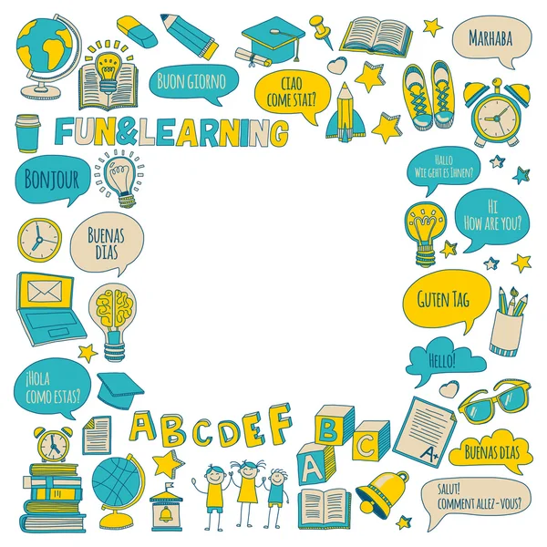 Doodle vektör simgeler yabancı dil öğrenme