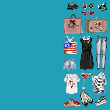 Vektör moda ve parfüm öğelerle dijital suluboya ayarla.