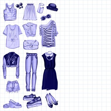 Vektör moda ve parfüm öğelerle dijital suluboya ayarla.