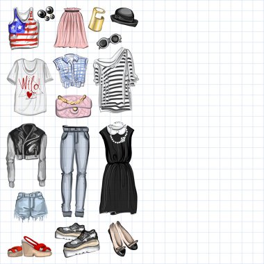 Vektör moda ve parfüm öğelerle dijital suluboya ayarla.