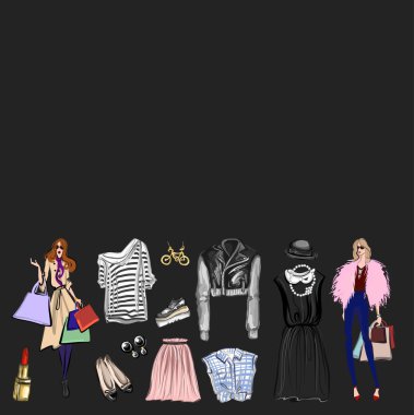 Vektör moda ve parfüm öğelerle dijital suluboya ayarla.