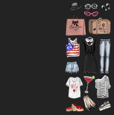 Vektör moda ve parfüm öğelerle dijital suluboya ayarla.