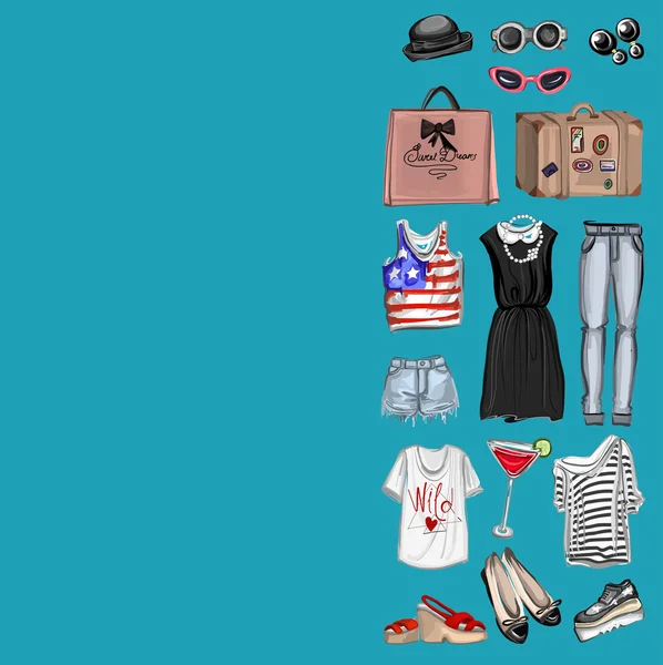 Vektör moda ve parfüm öğelerle dijital suluboya ayarla.