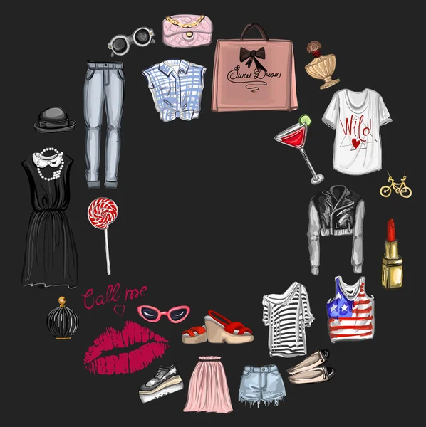 Vektör moda ve parfüm öğelerle dijital suluboya ayarla.