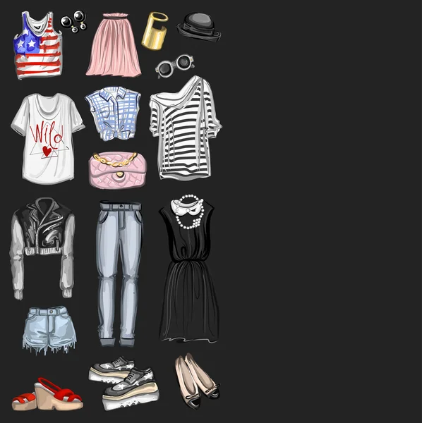 Vektör moda ve parfüm öğelerle dijital suluboya ayarla.