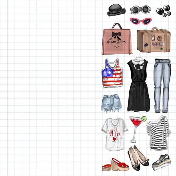 Vektör moda ve parfüm öğelerle dijital suluboya ayarla.