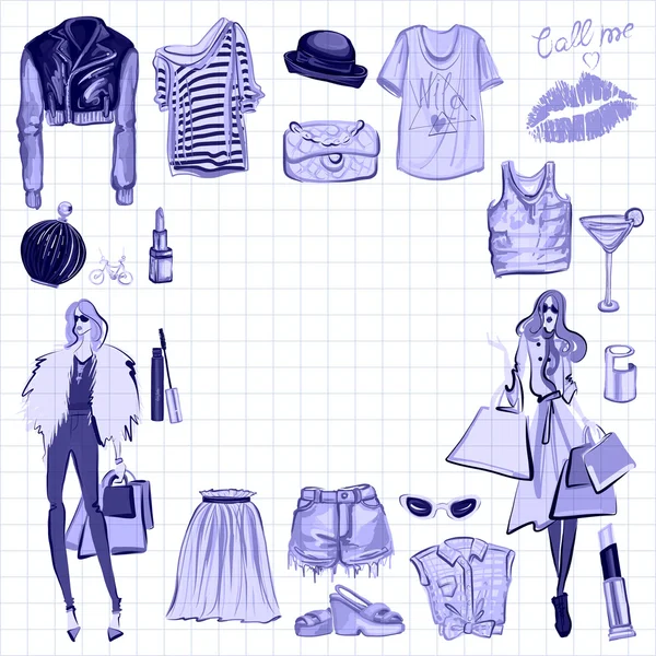 Vektör moda ve parfüm öğelerle dijital suluboya ayarla.