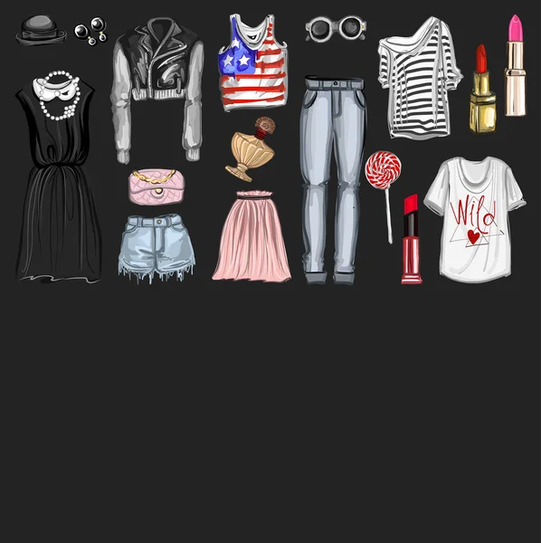 Vektör moda ve parfüm öğelerle dijital suluboya ayarla.