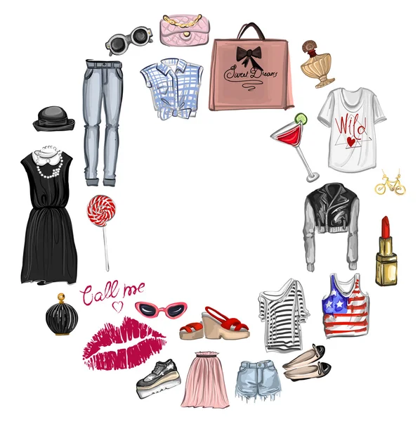 Vektör moda ve parfüm öğelerle dijital suluboya ayarla.