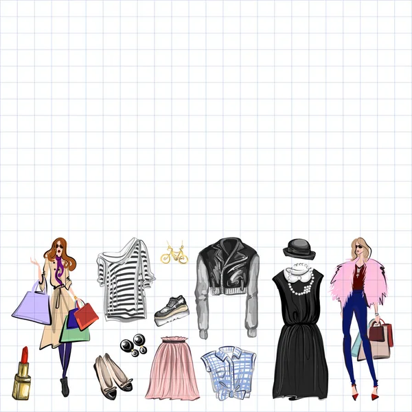 Vektör moda ve parfüm öğelerle dijital suluboya ayarla.