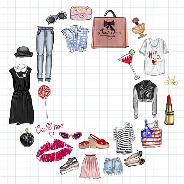 Vektör moda ve parfüm öğelerle dijital suluboya ayarla.